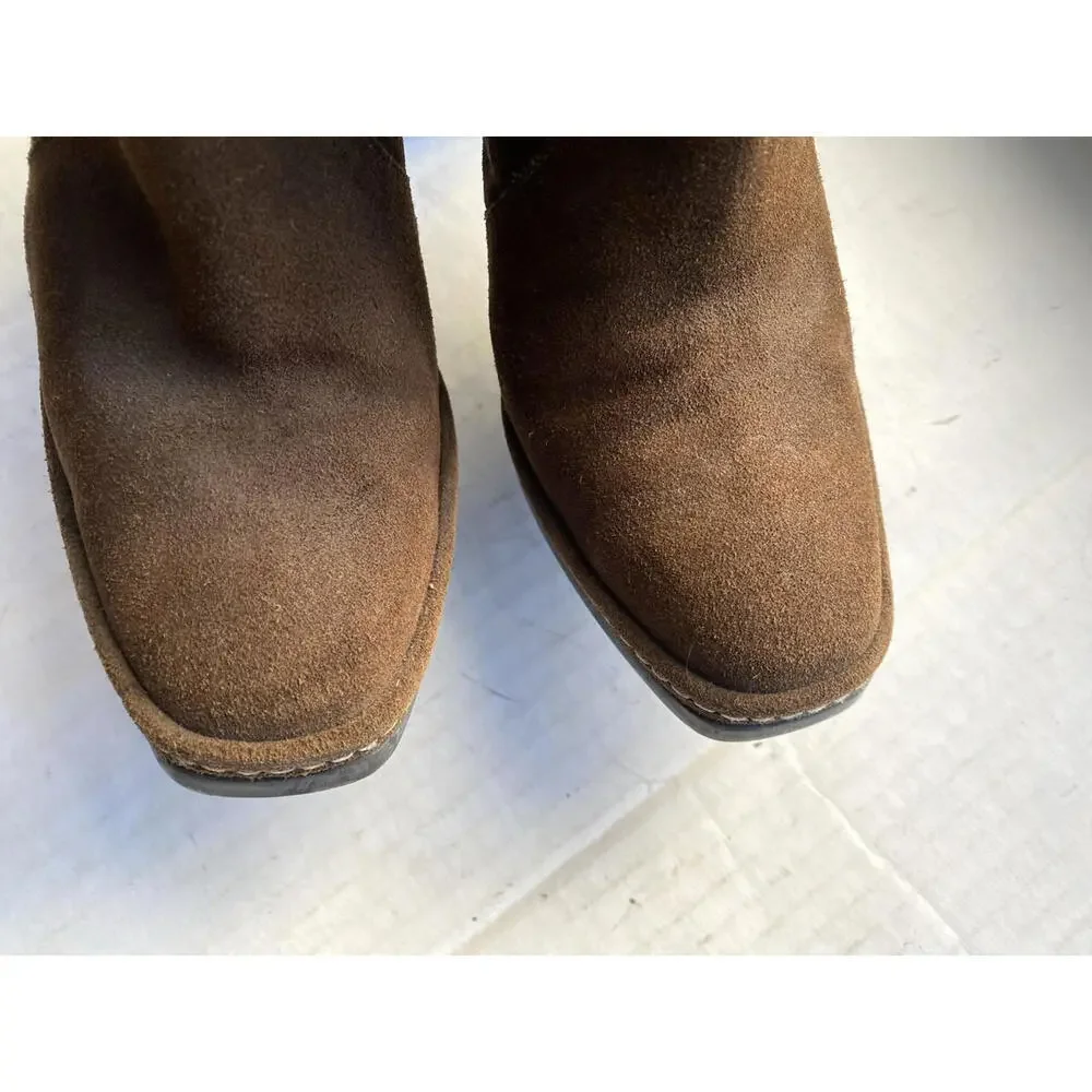 Via Spiga Russo Mid Calf Suede Slouch Leather Boots Block Heel 6.5 Brown Pull On